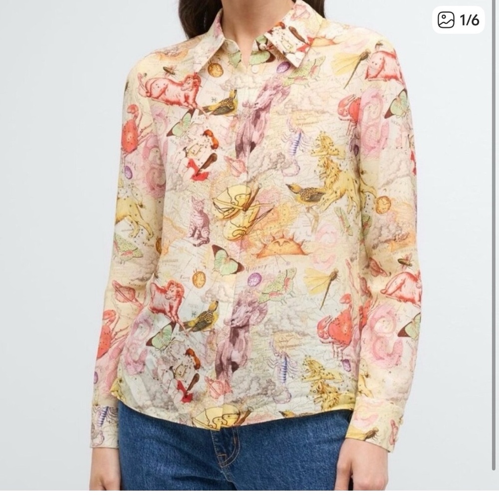 Alice + Olivia Willa Placket Zodiac Silk Shirt